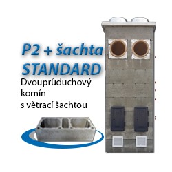 Komínová sestava STANDARD P2+šachta, 8 m, 180-90°/180-90°, 2x čistič